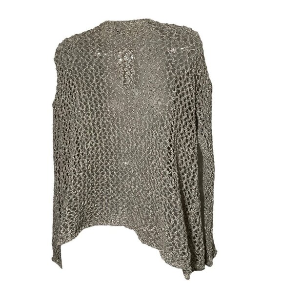 AquaVita Made In Italy Open Knit Cardigan Sweater One Size Beige & Brown Cotton - Picture 6 of 7